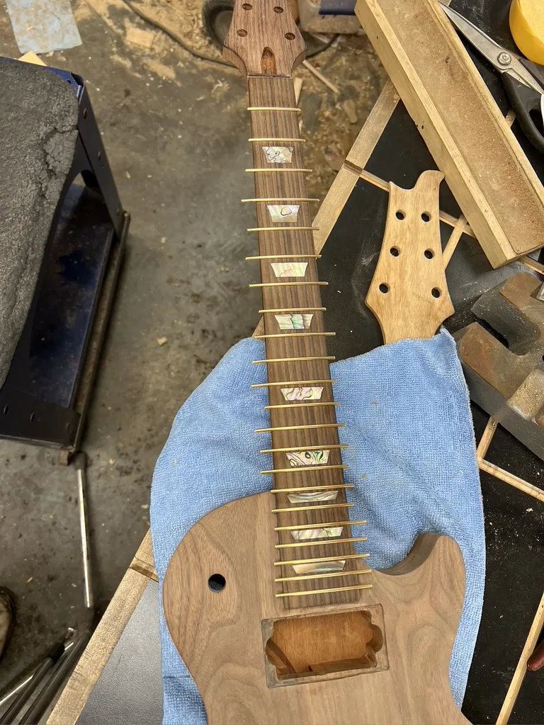 The raw, unfinished guitar assembled after years in storage